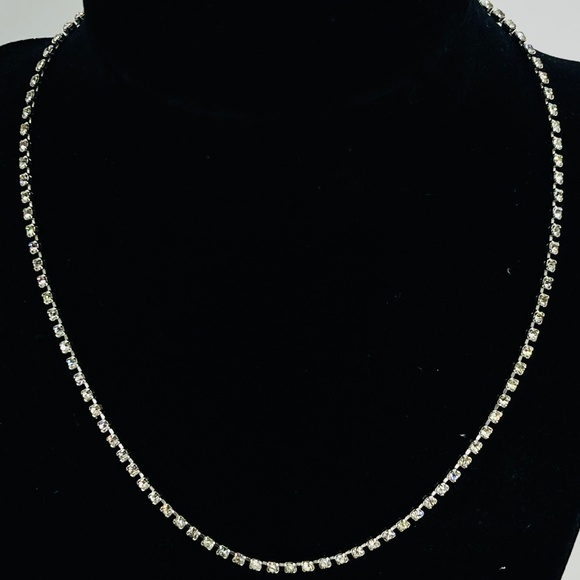 Wiesner Signed Tennis Necklace Rhinestone Crystal 15" Silver Tone MCM VTG RARE - Picture 3 of 16